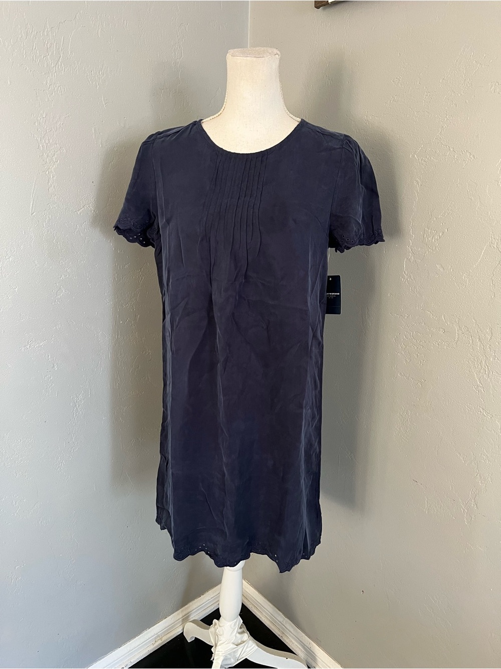 Lucky Brand Navy Short-Sleeve Pintuck Shift Dress